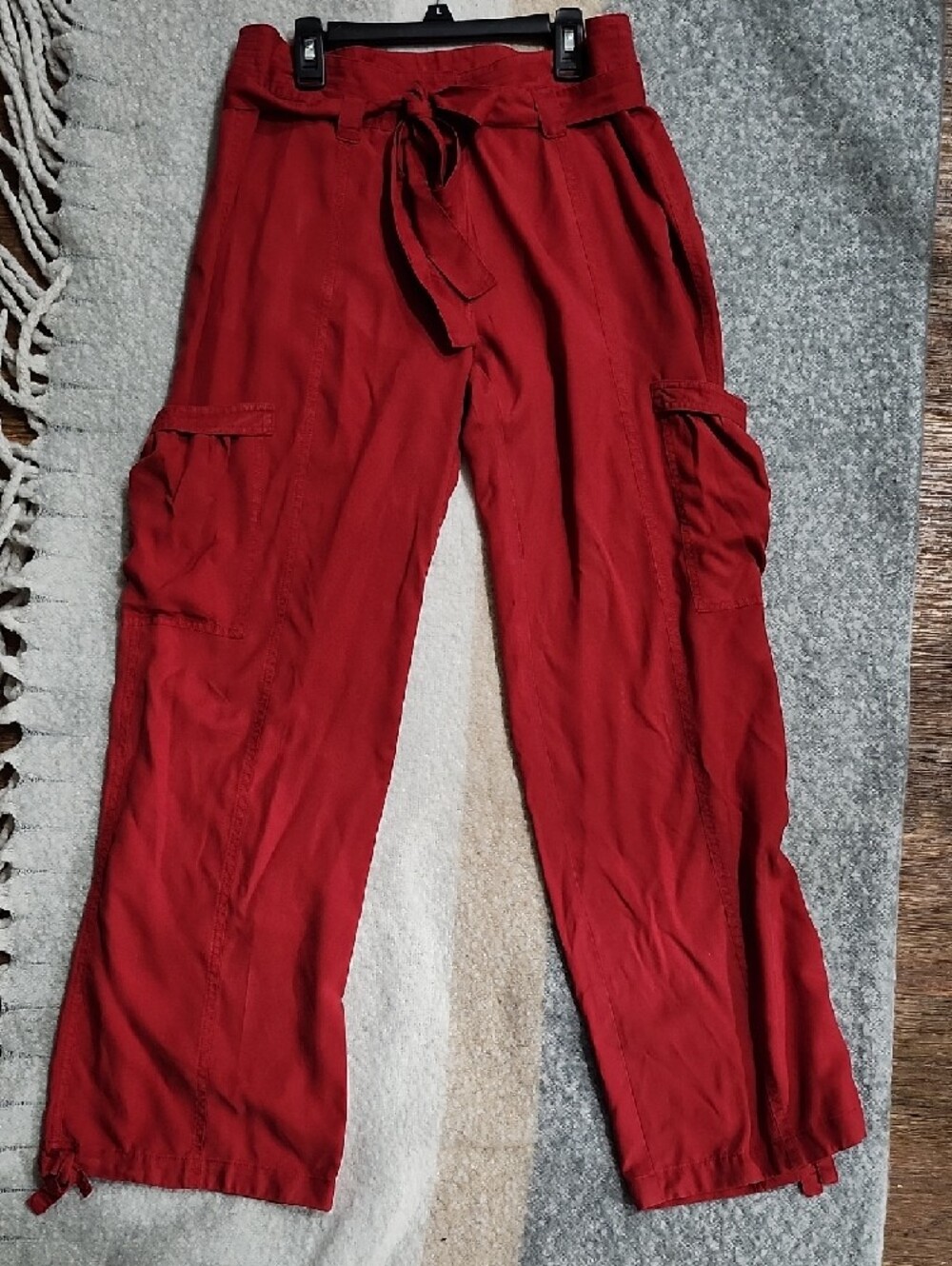 Junction West 100% Silk Cargo Pants Burgundy Red Wide Leg Size 8 EUC Quiet Lux
